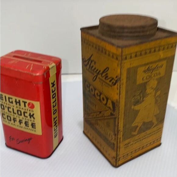 Antique Huylers Caracas Cocoa Tin And Vintage Small Eight O'Clock Coffee Tin - Picture 12 of 12